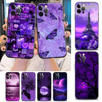 Telefon Caz pentru iPhone Apple 11 12 13 7 8 SE XR XS 14 6 6s Pro Plus Max Caz Silicon Moale Capacul peisaj Frumos în violet