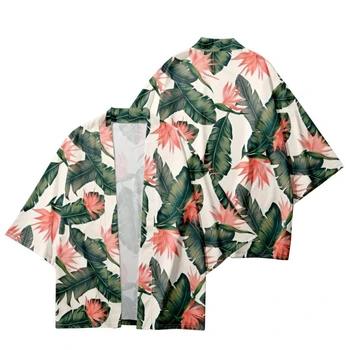 Vara Noi Hawaiian Beach Yukata Moda Frunze De Imprimare Tradiționale Haori Femei Bărbați Îmbrăcăminte Japoneză Cardigan Tricouri Kimono