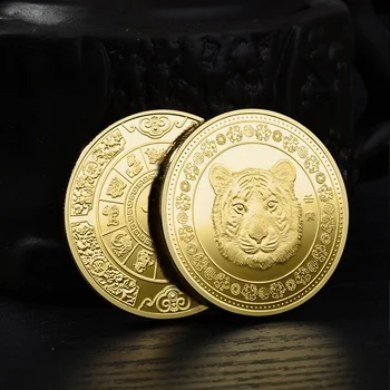 2022 Anul Tigrului Zodiac Chinezesc Stil Monedă Comemorativă Medalie de Aur și Monede de Argint Relief Ambarcațiuni de Metal Insigna Cadou