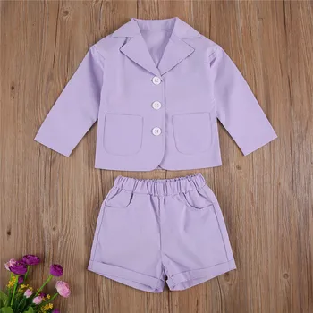 Copil Haine de Fata Tinutele 2020 Baby Maneca Lunga Butoane Blazer Coat Costume Scurte pentru Primavara Toamna Copilului Fata Set