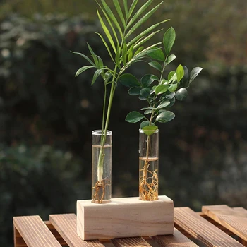 Simplu Vaza de Cristal Eprubetă de Sticlă Vaza In Suport de Lemn pentru Ghivece Pentru Plante Hidroponice Acasă Decoratiuni de Gradina plante rafturi