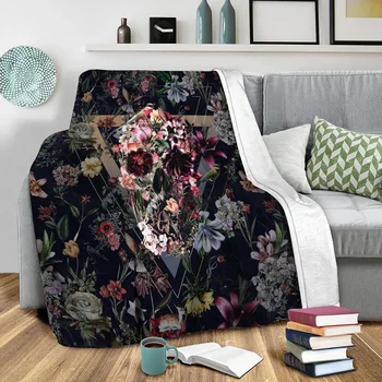Craniu de zahăr a Crescut cu Pătură pentru Fata Stil Gotic Art Moale Cuvertură de pat 3d Printed Fleece Flannal Arunca Pătură pentru Un Cadou