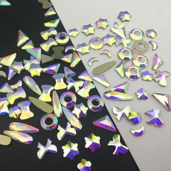 Despre 60pcs Cristal Lucios 3D Nail Art Strasuri AB Fluture Colorat Flori/Waterdrop/Perna Decor DIY Farmece