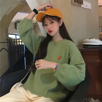 Femei Haine Noi Vrac Iarna Toamna Pulovere Pulover Stil Coreean De Sex Feminin Streetwear 2021 Broderie Bomboane Pulover De Culoare