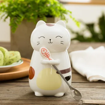 400ml Drăguț Pisica Ceramica Cana de Cafea Cu Capac Lingura de Cafea cu Lapte Cani de Ceai Creativ de Pictat Drinkware Lapte Ceașcă de Ceai Noutate Cadou