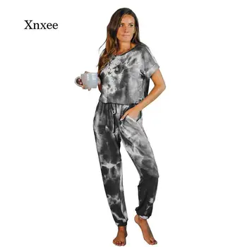 2021 Nou Tie-Dye Imprimare Femei Casual Pijamale cu Mâneci Scurte, Topuri și Pantaloni Casual Pijamale, Costume pentru Femei