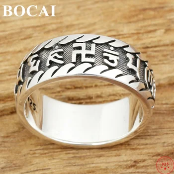 BOCAI S925 Argint Inele 2022 Noua Moda Șase Silabă Mantra Flamed Totem Solid Argentum Bijuterii Amuleta pentru Femei Barbati