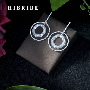 HIBRIDE Trendy 2019 Nou Design Pure White Cubic Zirconia Cristale Hoop Cercei Pentru Femei E-395