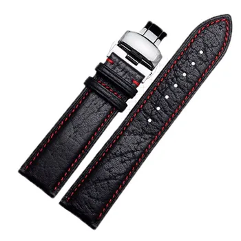 Prețuri en-gros de 20mm 22mm Înaltă Calitate, Curea din Piele Ceas Trupa Black& red Sutura watchband pentru brand bratara
