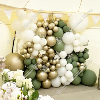 103pcs Verde-Avocado Aur Alb Balon Latex Arc de Nunta, Ziua de naștere Petrecere Copil de Dus Fundal de Vacanță Eveniment Cina de Decorare