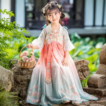 Vara Fată Zână Roz Zmeu Broderie Rochii Tradițională Chineză Antică Costum Hanfu Copii Petrecere Etapa Rochie