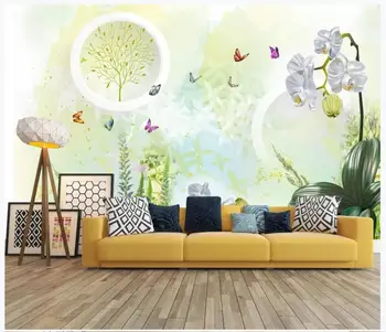 Imagini de fundal personalizate pentru pereti 3 d picturi murale tapet Europene mici proaspete 3D cerc, fluture, orhidee TV de fundal gazete de perete