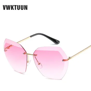 VWKTUUN fără ramă ochelari de Soare pentru Femei Supradimensionat Vintage ochelari de Soare Pentru Femei Rotund Nuante de sex Feminin de Ochelari de protectie UV400 Ochelari