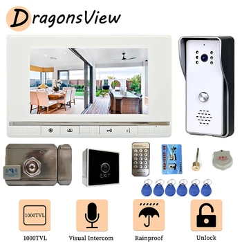 DragonsView de 7 Inch cu Fir Telefon Ușă de Intrare Videointerfon cu Blocare Impermeabil Viziune de Noapte în aer liber Soneria Camera 1000TVL