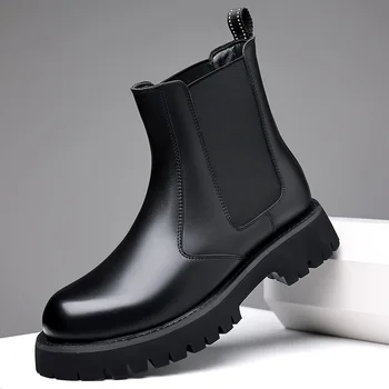 Anglia stil lux pentru barbati moda chelsea cizme negre tendință de pantofi din piele naturală de cowboy platforma de boot frumos glezna botas om