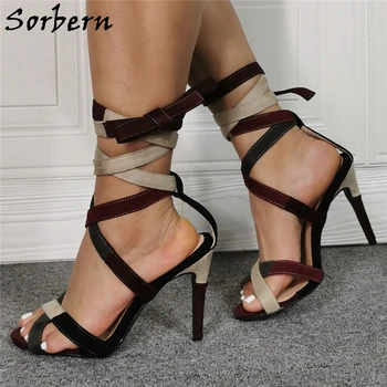 Sorbern Lovit De Culoare Stil Gladiator Sandale Pentru Femei Cu Toc Înalt Glezna Bretele Vara Pantofi Stiletto Mature Petrecere De Pantofi De Culoare Personalizată