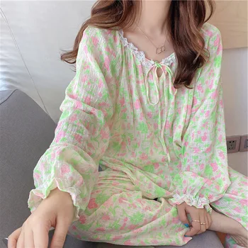 Ins Stilul femeii Sleepwear Maneca Lunga Flori Seturi de Pijama de Culoare Fluorescentă Florale Topuri+Pantaloni.De Epocă Doamnelor Pijama Set