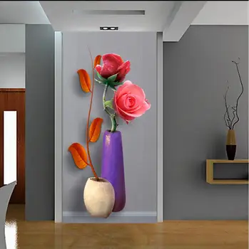 Personaliza HD Photo Wallpaper 3D Moderne Vaza de Flori de Trandafir Living Dormitor Hol Intrare Fondul Ușa de Perete Decor Actele