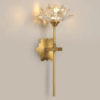 Cristal cupru lampă de perete camera de zi de Aur a Condus Decor Lumini de Perete dormitor lampă de noptieră de lux Lotus de Lumină Oglindă Alamă Tranșee de Perete