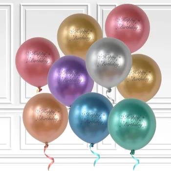 10pcs de 12 țoli Chrome Metalice Baloane din Latex Happy Birthday Balon cu Heliu de Aer de Metal Globos Decoratiuni Ziua de nastere Copil de Dus