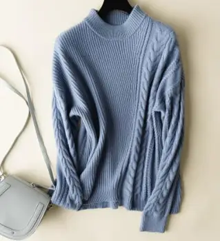 2020 Toamna iarna femei nouă jumătate-guler înalt pulover de cașmir liber asimetric poftă de mâncare scurte pulover pulover feminin