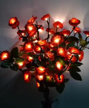 Timmer Tip Baterie DUS Floare de Trandafir Flori de lumina Ramură 20' cu 48Led Plus frunză verde de decorare a CONDUS Floare Trandafir Ramură Lumina