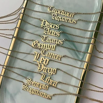 Personalizate 18K arabă An Numărul Scrisoare Numele Placă Personaliza Pandantiv Colier Cu Lanț Figaro Furnizori Personalizate de Aur la Gât