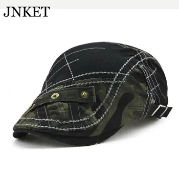 JNKET Camuflaj de Moda pentru Bărbați Bereta Pălărie Capac Plat din Bumbac Capac de Metal Buton Mozaic Casquette Gorras
