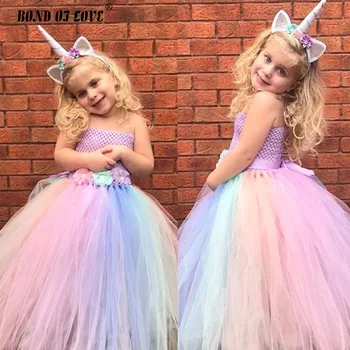 Copii Fete Rochie Tutu cu articole pentru acoperirea capului Set Rainbow Unicorn Fata de Crăciun Dress Rochie de Bal Vestido Copii Rochii