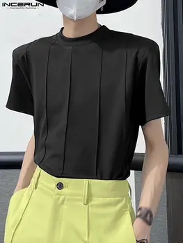 Moda Bine Montarea Topuri INCERUN Oameni Noi Nișă Solid Camiseta Casual Streetwear de sex Masculin Tricot cu mânecă Scurtă T-shirt S-5XL 2022