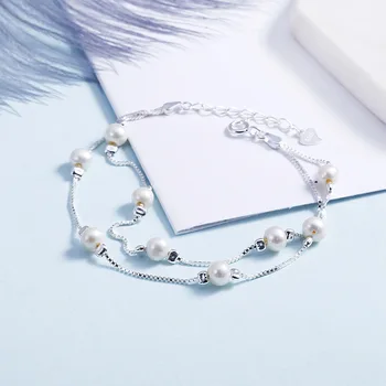 Pearl Multi strat Brățară de Link-ul Lanț Brățară Pentru Femei Argint 925 Cadou se Potrivesc Farmec Bijuterii Cadouri Partid