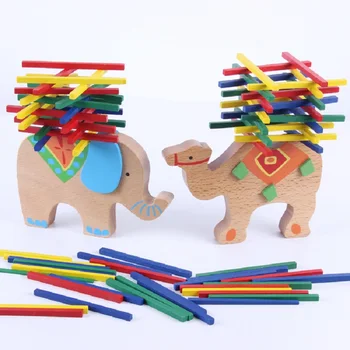 Jucărie din lemn lemn model animal elefant, cămilă stick balance board joc de pacient formare copilul apuca de informații de mână de lucru cadou 1 buc