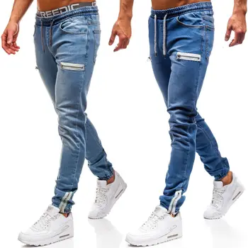 De Înaltă Calitate Bărbați Pantaloni Din Denim Tesatura Casual Scrub Cu Fermoar Design Sport Blugi Barbati