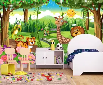 Bacal Personalizate grădiniță de fundal 3D murală de fundal fantezie Girafa, leu animal de pădure de desene animate pentru copii camera 3d de hârtie de perete