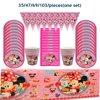 Desene animate Disney Minnie Mouse zi de Naștere Consumabile Copii Fata de Decoratiuni Partid Bannere Consumabile Ceașcă de Hârtie, Farfurii petrecere Tacamuri Set