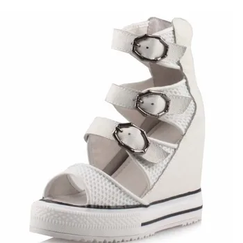 Noua Moda Pentru Femei De Vară Cizme Gladiator Plasă De Sandale Peep Toe Glezna Botas Tocuri Inalte Pantofi Casual Femei Înălțime Creșterea Pană