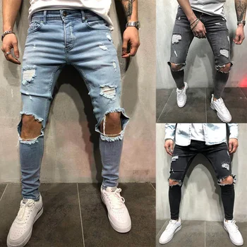 Designer De Brand Slim Fit Blugi Pantaloni Bărbați Hi-Stradă În Dificultate Denim Mens Joggeri Genunchi Găuri De Spălat Distrusă Jean Pantaloni