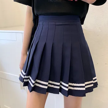 Zoki Talie Mare pentru Femei Fuste Plisate O-linie Fusta Mini Stripe Slim Poliester coreean Preppy Uniformă de Școală de Vară de Moda Noua