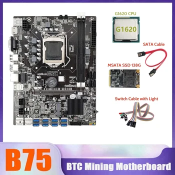 HOT-B75 BTC Mining Placa de baza 8XUSB+MSATA SSD 128G+G1620 CPU+Cablu SATA+Cablu de Switch Cu Lumina LGA1155 Miner Placa de baza