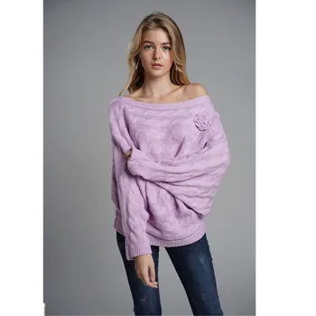 Femei Supradimensionat pulover Pulover Toamna-Iarna Un Cuvânt Guler Stil coreean OL Navetiști de Imprimare de Flori Vrac Uza Tricotate de Sus