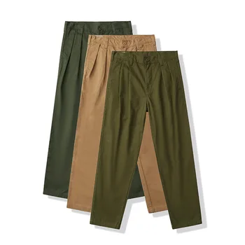 2901# Toamna New American Retro Diagonal Încreți Chino Pantaloni de Moda pentru Bărbați 100% Bumbac Spălate Vechi Casual Pantaloni Drepte
