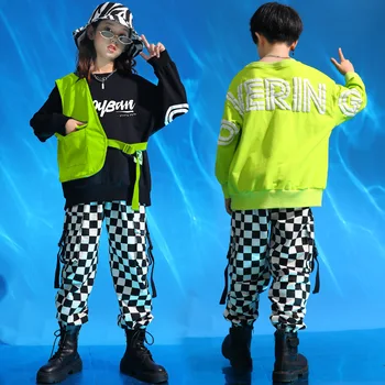 Copil Kpop Hip Hop Îmbrăcăminte Tricou Top Carouri, Curea de Streetwear Cargo Pantaloni Jogger pentru Fată Băiat de Jazz Dans Costum de Haine