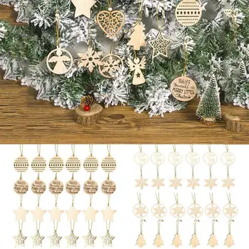 24PCS de Lemn Agățat de Crăciun Ornament Fulg de nea Elan Formă Pom de Crăciun din Lemn Agățat de Decorare Pom de Crăciun Ornament