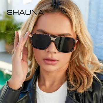 SHAUNA Moda Supradimensionate Pătrat Dublu Poduri Femei ochelari de Soare Retro Gradient Oglindă Nuante UV400 Bărbați Ochelari de Soare