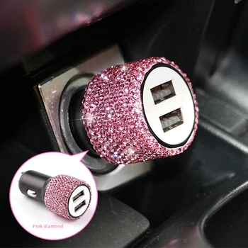 Noi Bling Incarcator Auto USB 5V 2.1 UN Dual Port Fast-Adaptor de Masina Roz Decor de Styling Auto Diamant Accesorii Auto Interior pentru Femeie
