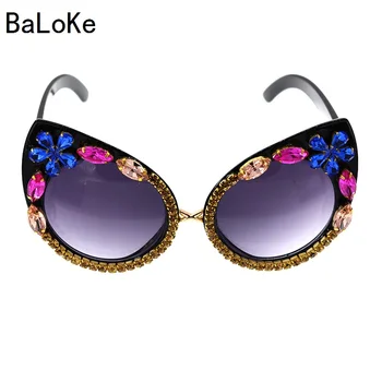 Baroc ochelari de Soare pentru Femei Stras ochelari de Soare Cristale Colorate Decorare ochelari de Soare Ochi de Pisica Nuante de sex Feminin gafas de sol