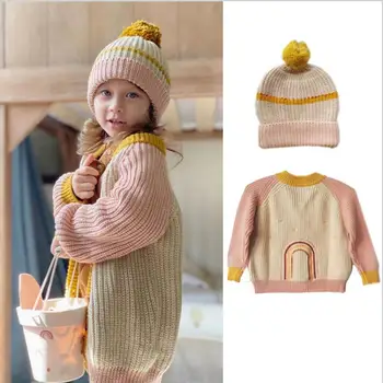 INS copii pulover 2021 primavara toamna anului nou wawa brand broderie Cardigan fata topuri tricotate și pălărie copii pulover ws2003