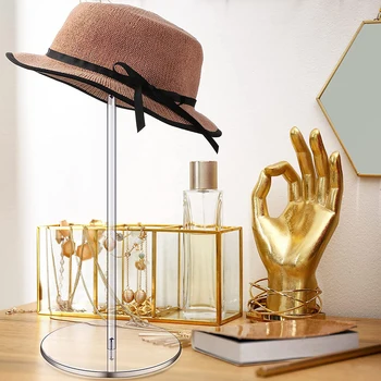 Acrilic transparent pălărie titular și peruca suport raft decorativ pălărie display stand cu baza rotunda