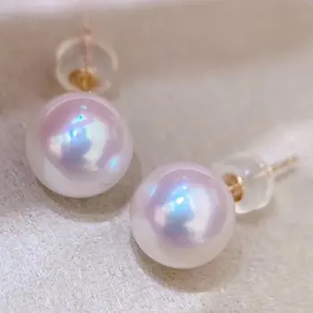 Cercei cu perle Bijuterii Fine de Solid 18K Aur Runda a 10-11mm Naturii Apă dulce Alb Perle Cercei Stud pentru Femei Cadouri