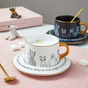 Cani ceramice Anime Cat de Ceasca si Farfurie Set Design Original, Amuzant Ceașcă de Cafea pentru Ceai Lapte Creative Portelan Cadou Ocupa Drinkware